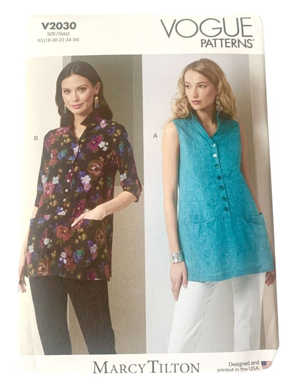 Vogue V2030 Pattern Misses' Tunics A Line UNCUT Size 18 20 22 24 26 Easy